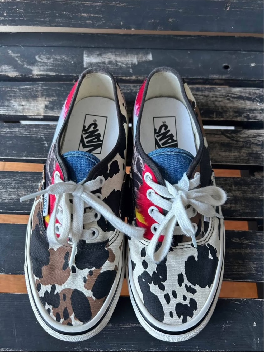 Vans Kids Cow-Print Canvas Sneakers with Pink Accents - Picture 2 of 5